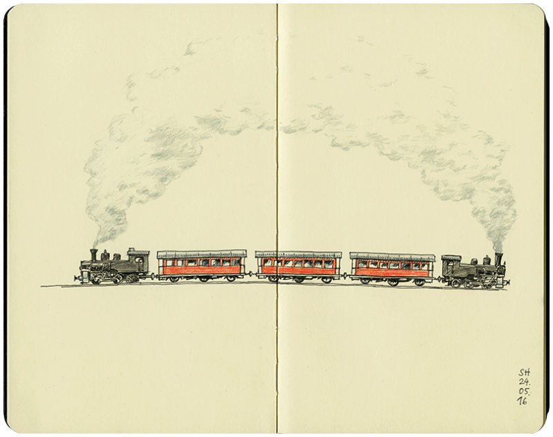 Zug mit zwei Dampflokomotiven